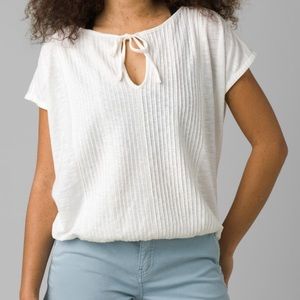 Prana Soft White Cotton Pintuck Front Short sleeve Ocupas Popover Blouse Shirt S
